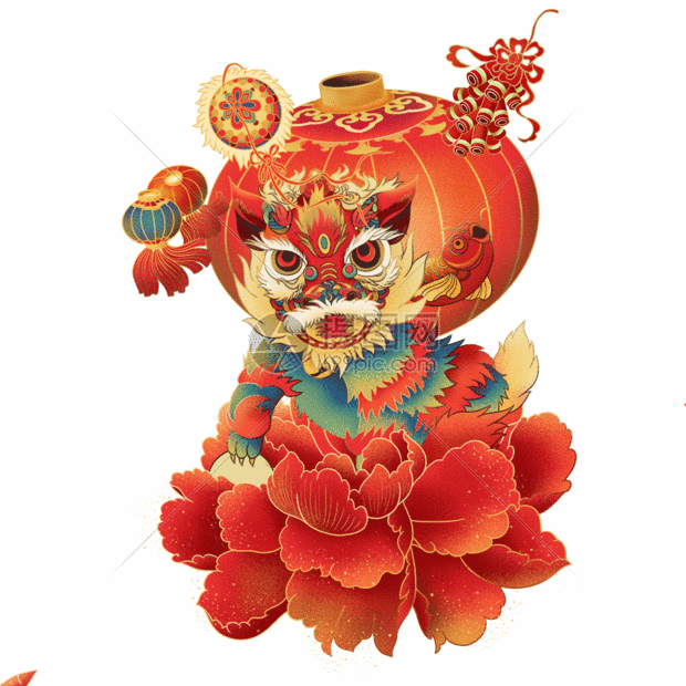 手绘舞狮子gif动图图片-正版gif素材401671920-摄图网