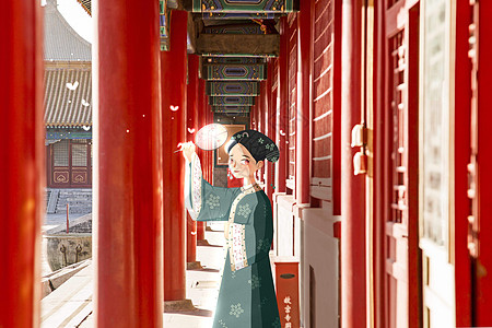 红瓦墙北京故宫系列之沐光插画