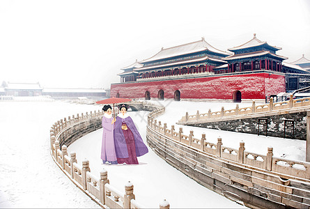 故宫系列之雪地漫步图片