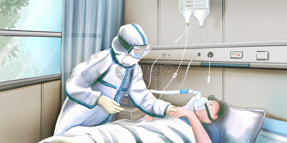 病房里护士穿着防护服照顾肺炎病人图片