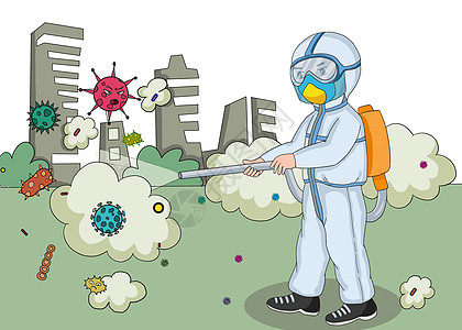 新型肺炎医护工作者喷洒消毒插画