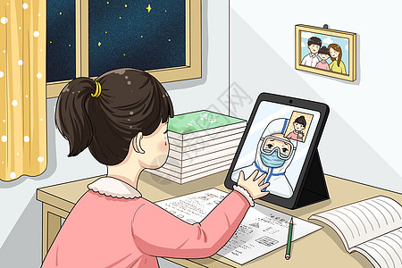 中国小女孩小女孩和在一线的医生妈妈视频插画