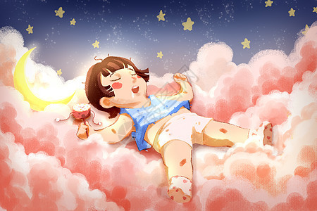 躺在云层中睡觉的孩子图片