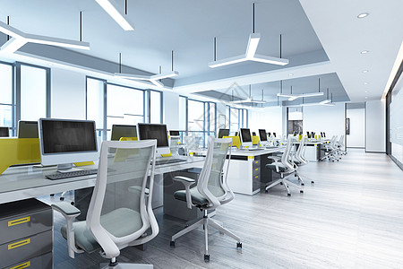 高端办公室3D办公场景设计图片