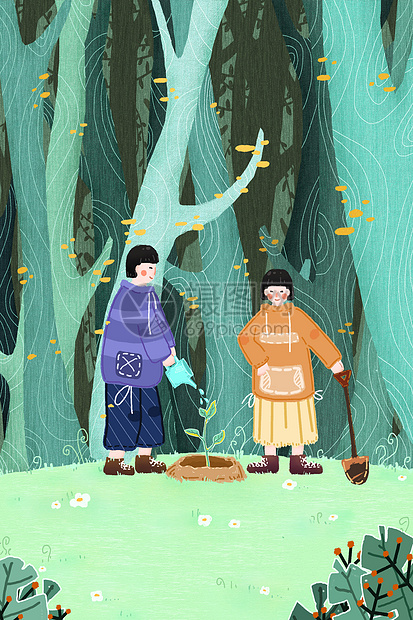 手绘卡通植树节插画图片下载-正版图片401687039-摄图网