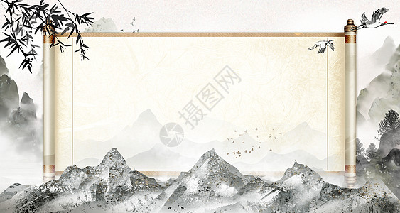 外国风景中国风卷轴设计图片