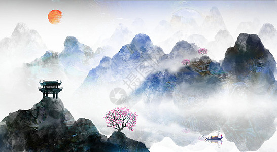 手绘中国风山水画图片