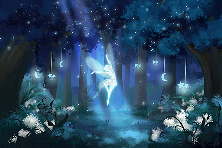 魔法精灵的梦幻夜晚背景图片