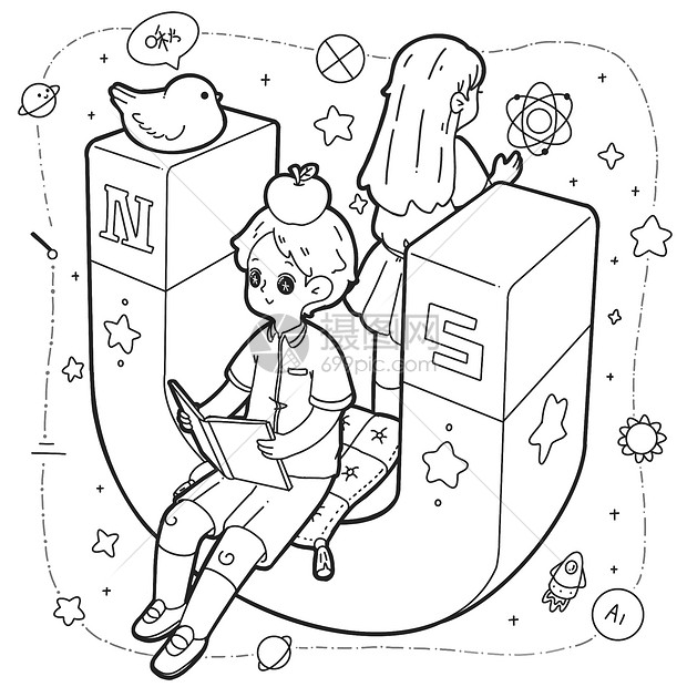 简笔画填色物理插画线稿