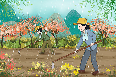 谷雨耕地的农民图片素材