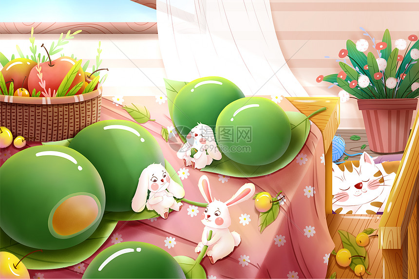 二十四节气清明节传统食物青团插画图片下载 正版图片 摄图网