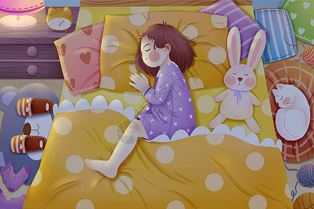 节气世界睡眠日小女孩手绘插画插画