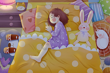 世界睡眠日小女孩手绘插画图片
