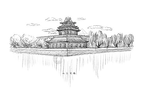 素描建筑北京角楼插画