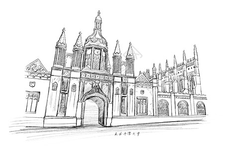 欧洲皇室建筑英国牛津大学速写插画