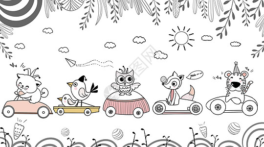 儿童节之坐在小汽车上表演的小动物们图片