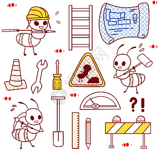 蚂蚁施工手账胶带贴纸装饰插画