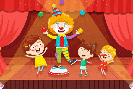 儿童表演愚人节舞台表演的小丑GIF高清图片