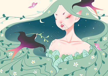 大地远点春姑娘和燕子插画