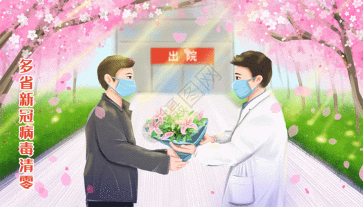 患者出院送鲜花感谢医生GIF图片
