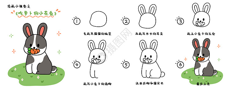 灰兔子简笔画教程兔子插画
