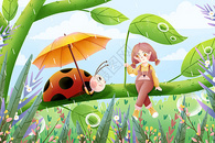 清新谷雨节气手绘插画图片