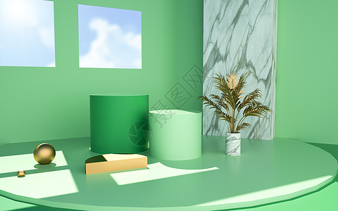 绿色3D简约电商背景图片