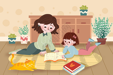 读书日陪孩子读书的母亲高清图片