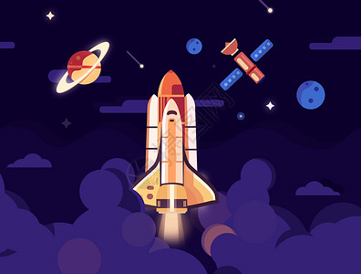 晚上嫦娥火箭发射插画_晚上嫦娥火箭发射卡通_晚上嫦娥火箭发射插图