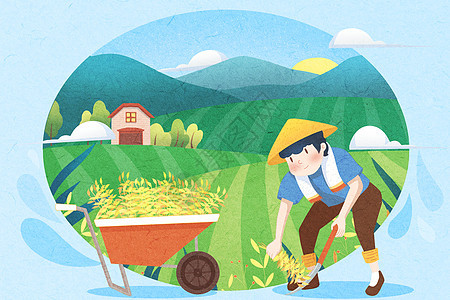 五一劳动节之收割农作物小清新插画图片