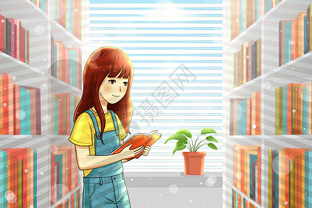 在图书馆看书的女孩图片