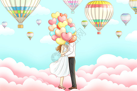 浪漫情侣心形彩色气球高清图片