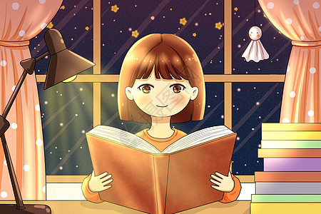 晚上看书的女孩背景图片
