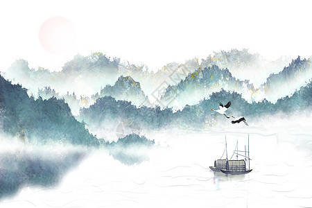 国潮山水图意境中国风背景设计图片