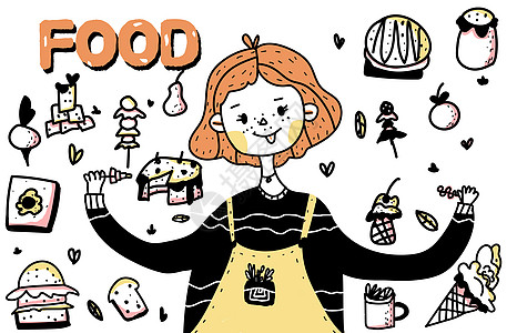 吃面包的女孩简笔画爱吃的女孩插画