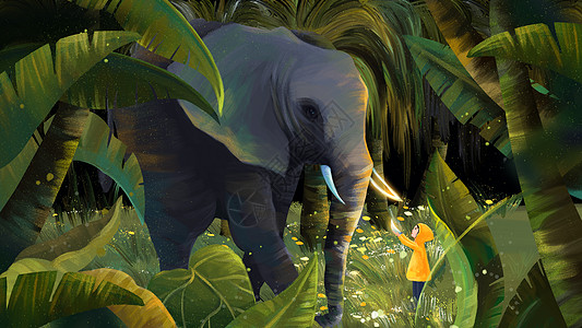 非洲野生动物大象手绘插画插画
