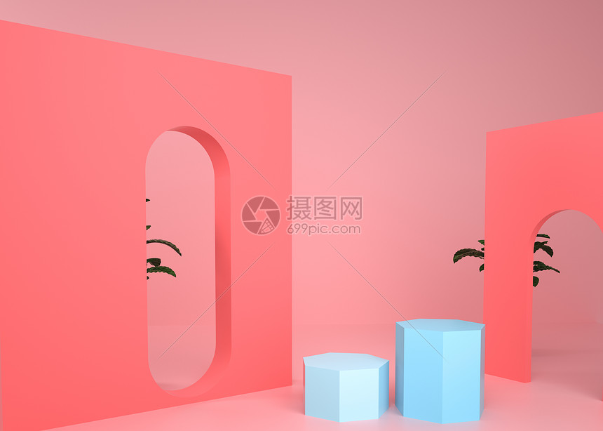 粉色3D几何电商背景图片