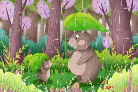 谷雨清新手绘插画gif图片素材