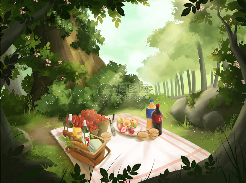 初夏森林野餐背景图片