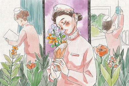 5.12护士节护士拿花插画图片