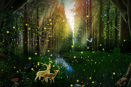 梦幻森林萤火虫童话梦高清图片