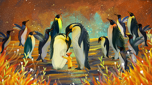 动物企鹅手绘插画背景图片
