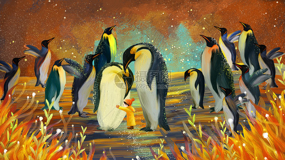 动物企鹅手绘插画图片