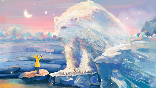 北极熊手绘插画高清图片