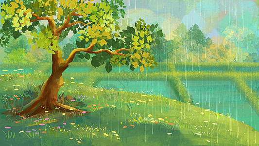 谷雨动图谷雨通用风景背景插画