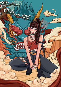 国潮神话和女孩背景图片