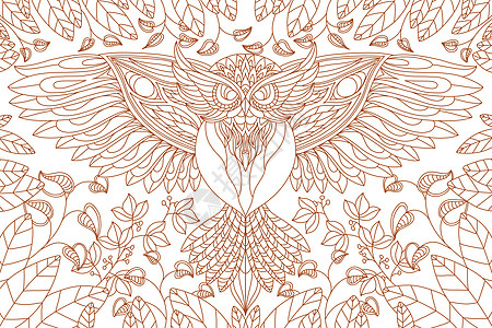 秘密花园之动物猫头鹰填色游戏图片素材