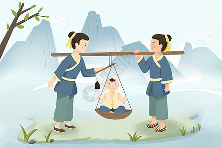 中国风古风立夏传统习俗称人手绘插画背景图片