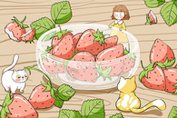 夏天女孩与草莓插画图片