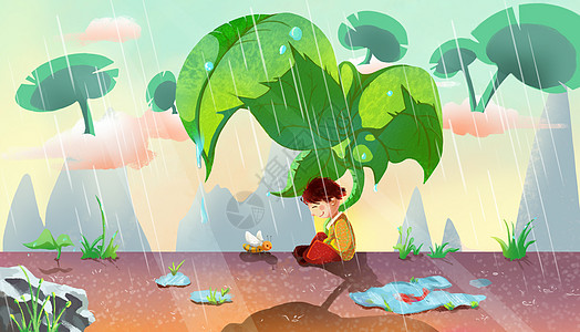 雨中玩耍友谊之歌插画